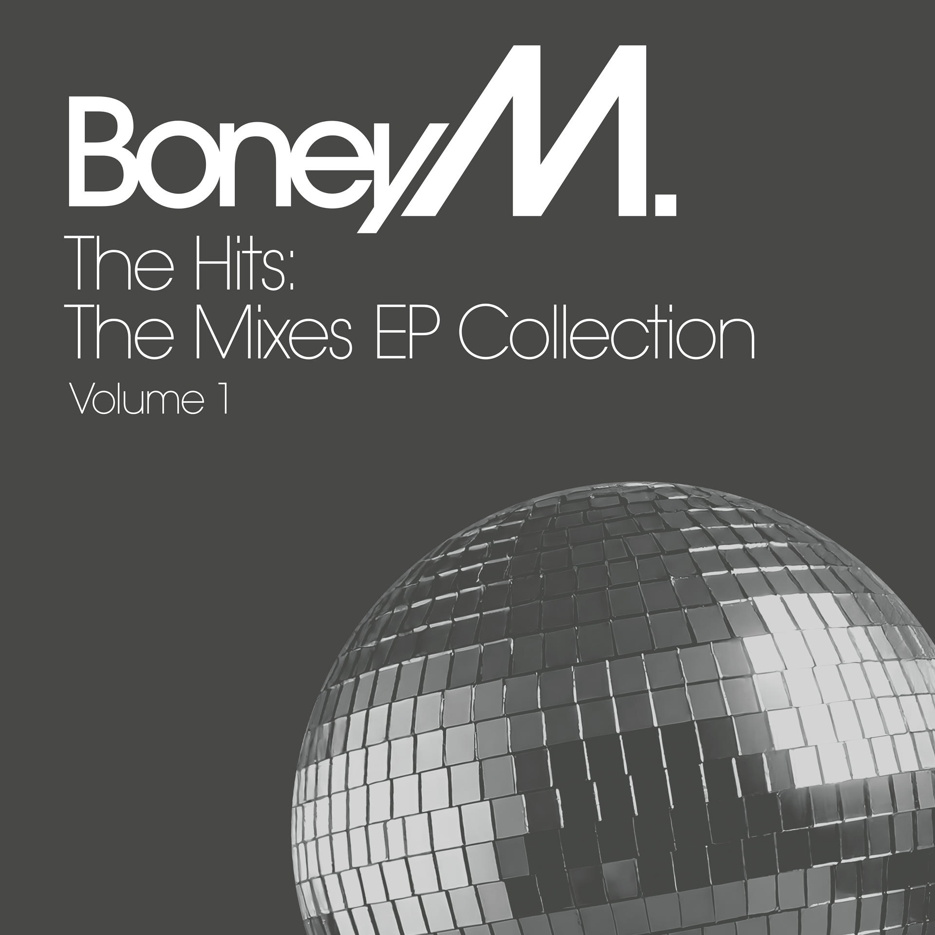 Album borító. Boney M. logó, cím és diszkógömb sötétszürke háttérben.