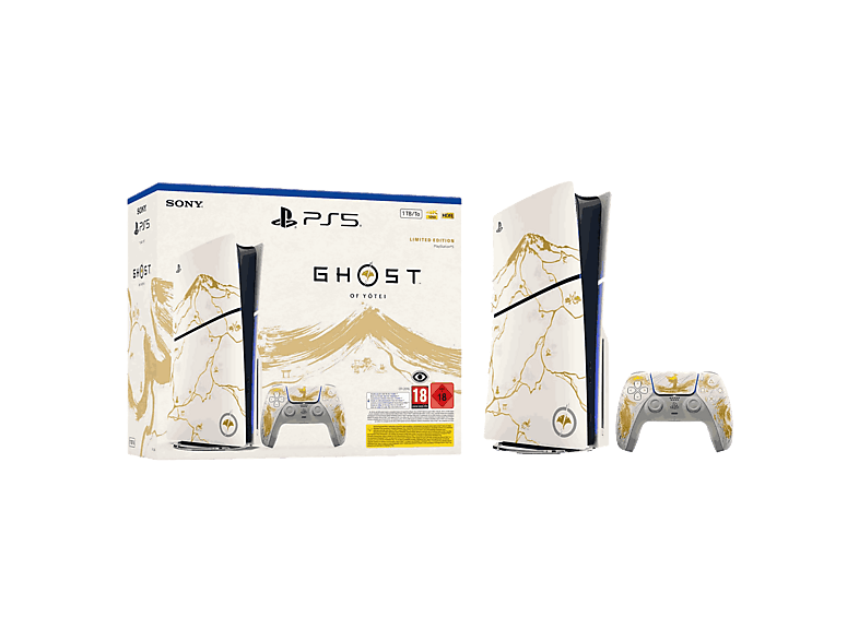 Consola - Sony PS5 Slim Standard (Edición GOLD limitada: Ghost of Yōtei), 1 TB SSD, 4K, mando, Chasis D + Código de descarga juego Yōtei