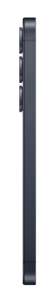 Widok z boku ciemnoszarego smartfona. Widoczne trzy obiektywy aparatu. Tło jest czarne.