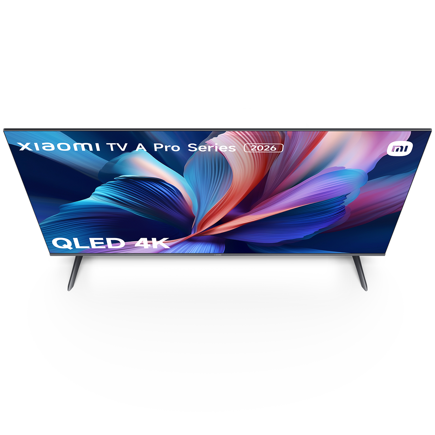 Xiaomi TV A Pro Series 2026. TV QLED 4K con fondo abstracto y colorido. El televisor está sobre un fondo negro.