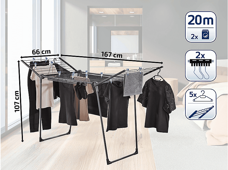 Thumbnail - LEIFHEIT 71695 Pegasus 200 Solid Black Standtrockner