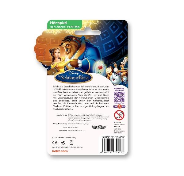Ein Disney-Produkt "Die Schöne und das Biest". Belle und das Biest sind abgebildet. Der Hintergrund zeigt das Schloss und andere Charaktere.