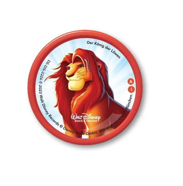 Ein rundes Bild zeigt Simba aus Der König der Löwen. Der Text lautet 'Der König der Löwen' und 'Walt Disney Records'.