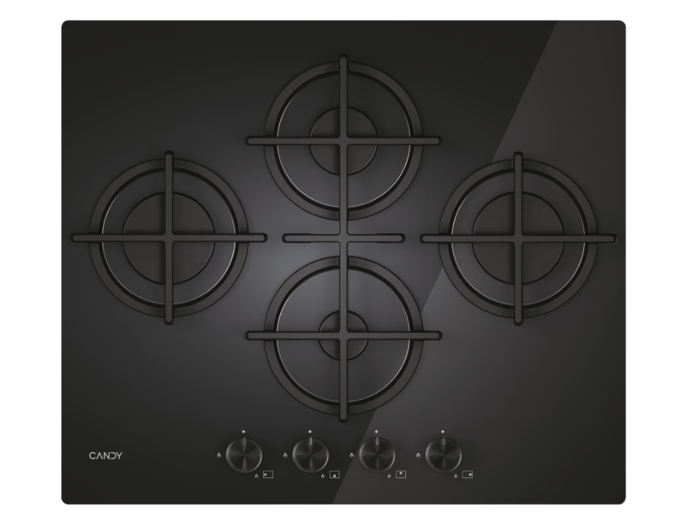 CANDY CVG6DTB Beépíthető gáz főzőlap 60cm, fekete, 3+1 wok égő, öntöttvas rács, "Diamond" konfiguráció