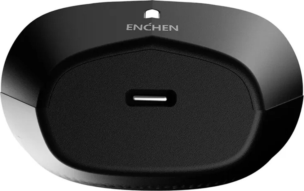 Czarne urządzenie ENCHEN z portem USB-C. Urządzenie ma zakrzywioną konstrukcję i małe światło na górze.