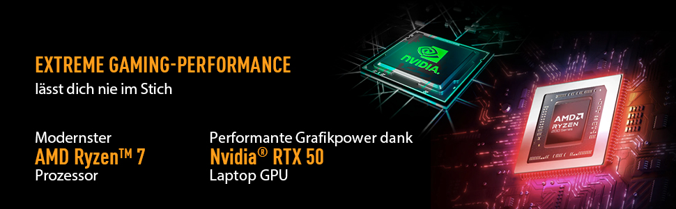 Nvidia GPU und AMD Ryzen Prozessor für extreme Gaming-Leistung.