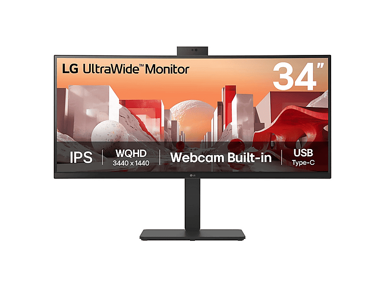 LG ELECTRONICS 34BA85QE-B 34 Zoll Monitor, WQHD, 5 ms Reaktionszeit, 300 cd/m², 60 Hz, Schwarz