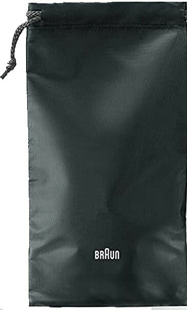 Ciemnoszary woreczek ze sznurkiem i logo Braun. Woreczek jest prostokątny, logo umieszczono centralnie.