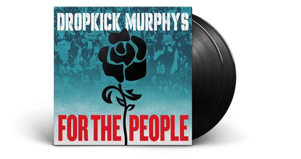 Albumhoes: Dropkick Murphys, zwarte roosgrafiek, tekst 'For The People'. Plaat rechts.