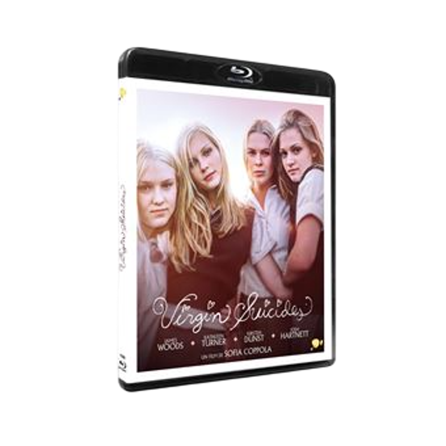Blu-ray hoes van de film 'Virgin Suicides' met vier blonde vrouwen. De titel is in cursieve letters geschreven.