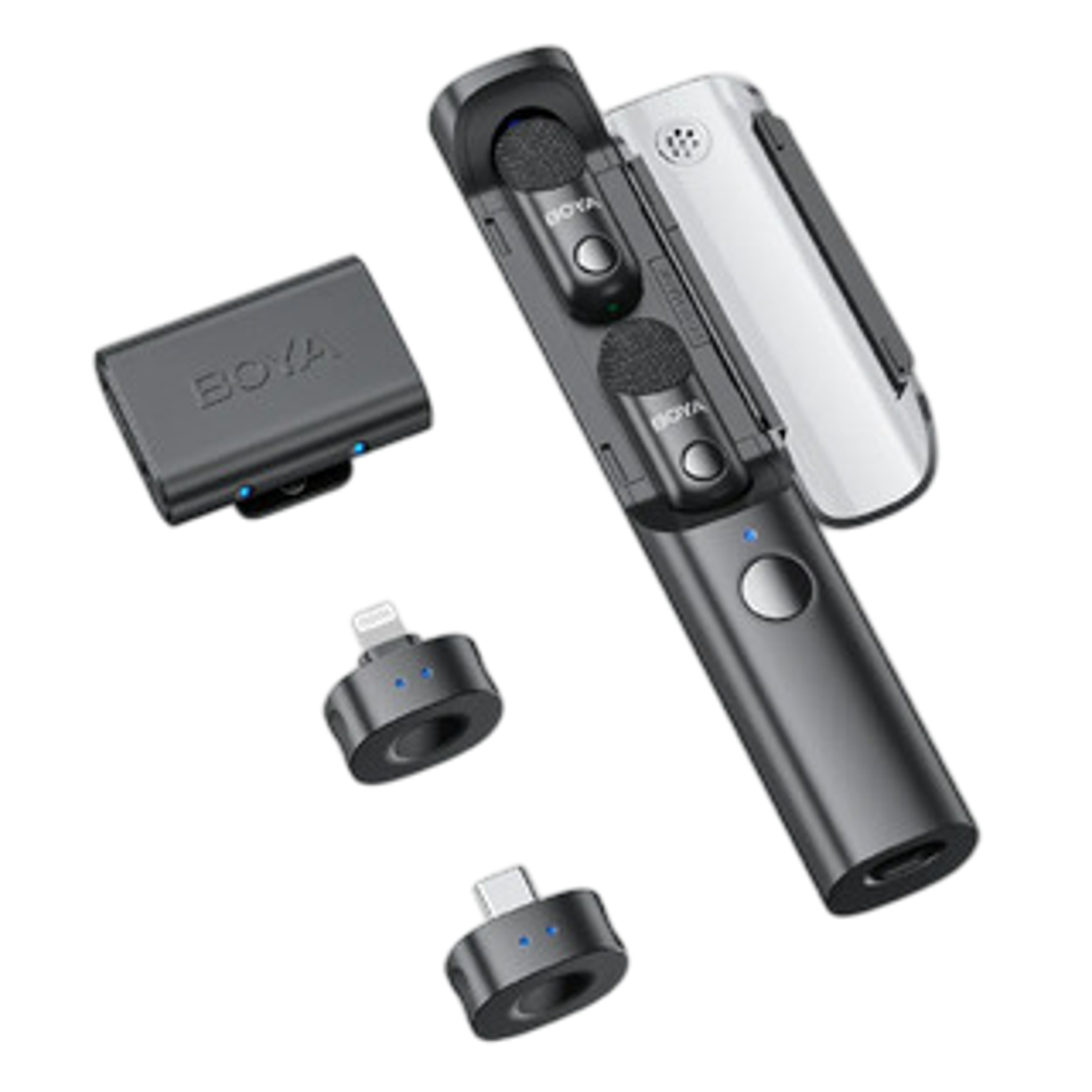 Boya Magic 02 Wireless Mic ' 2 Tx + 3 Rx Type-c Lightning & 3.5mm Incl. Charging Case Microfoon Zwart
