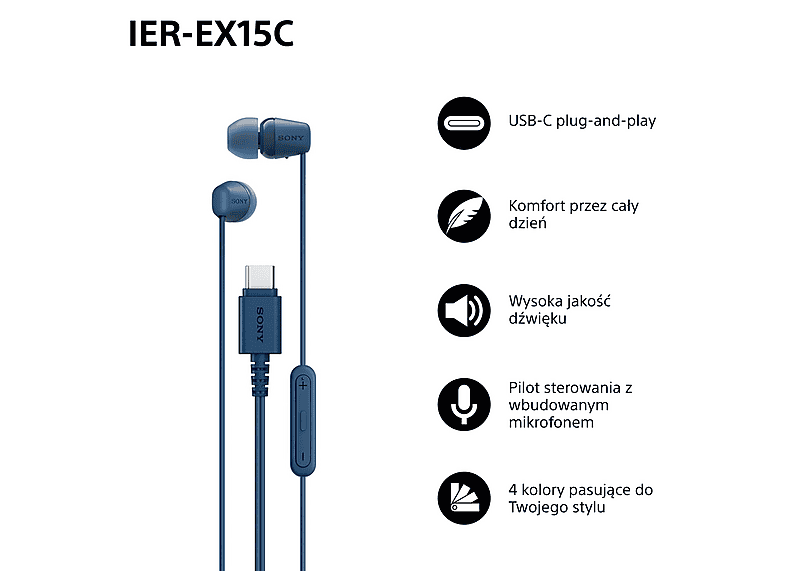 Sony IER-EX15C | Przewodowe słuchawki douszne USB-C® in Niebieskie – zdjęcie 3