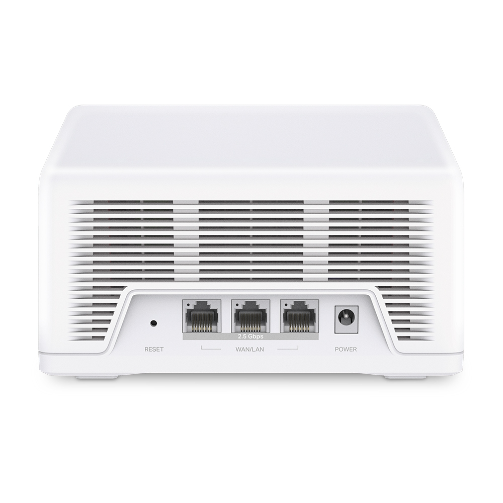 Egy fehér router több porttal, beleértve a reset, WAN/LAN és a tápellátást. A hátoldalon szellőzőnyílások vannak.