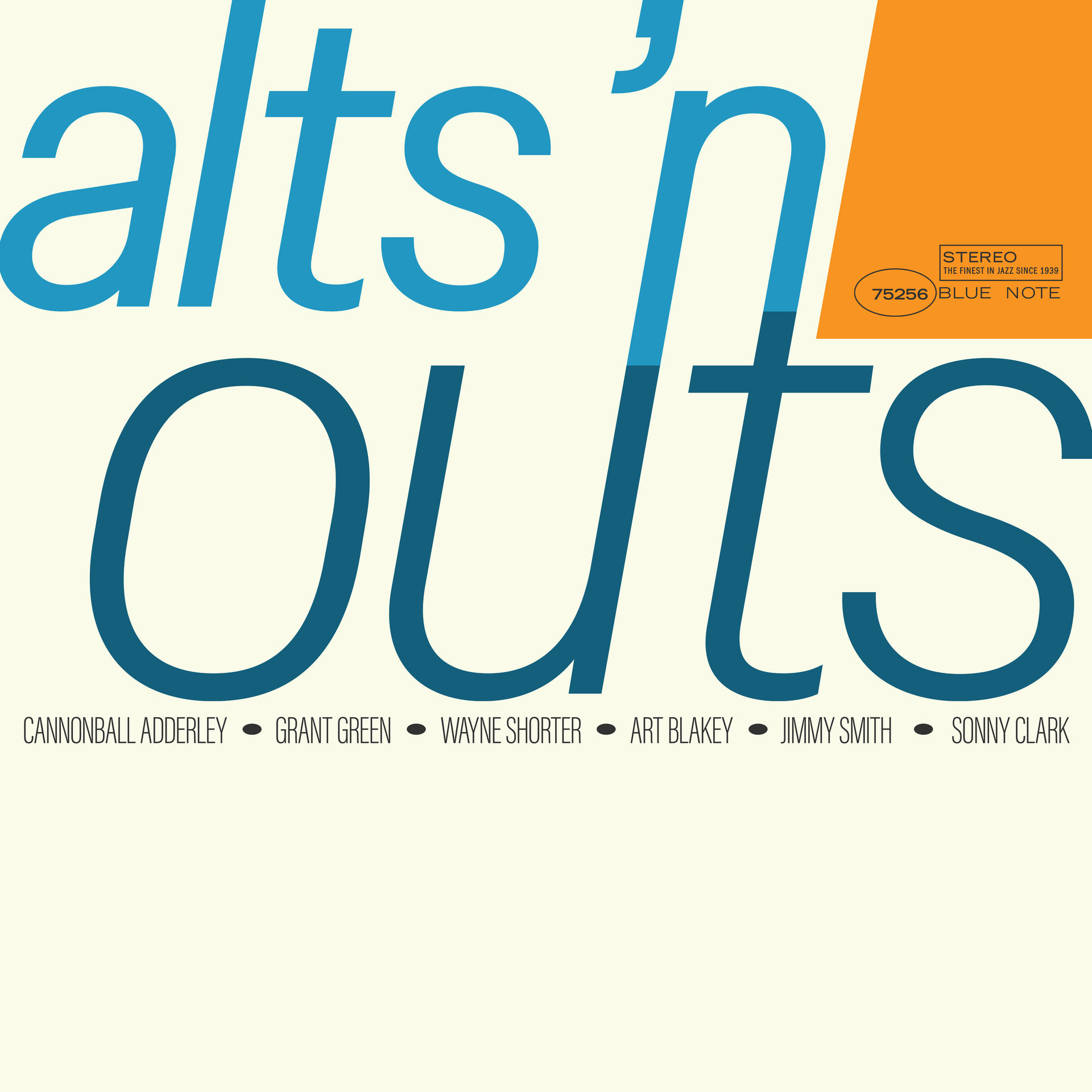 Albumcover mit dem Titel 'Alts 'n Outs', Namen der Künstler. Blaue und orangefarbene Akzente auf cremefarbenem Hintergrund.