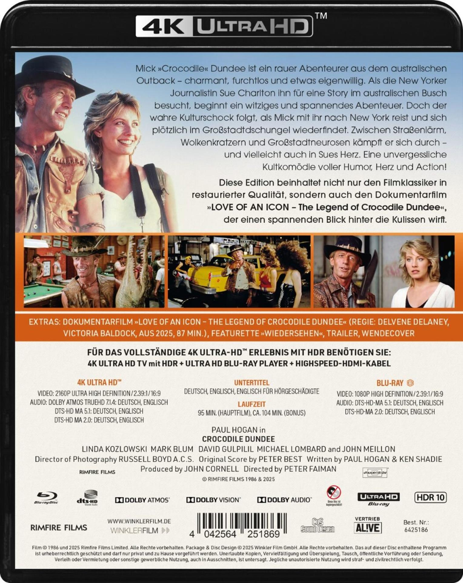 Filmcover mit Schauspielern. Text enthält Filmtitel, Credits und technische Details zur 4K Ultra HD Blu-ray.