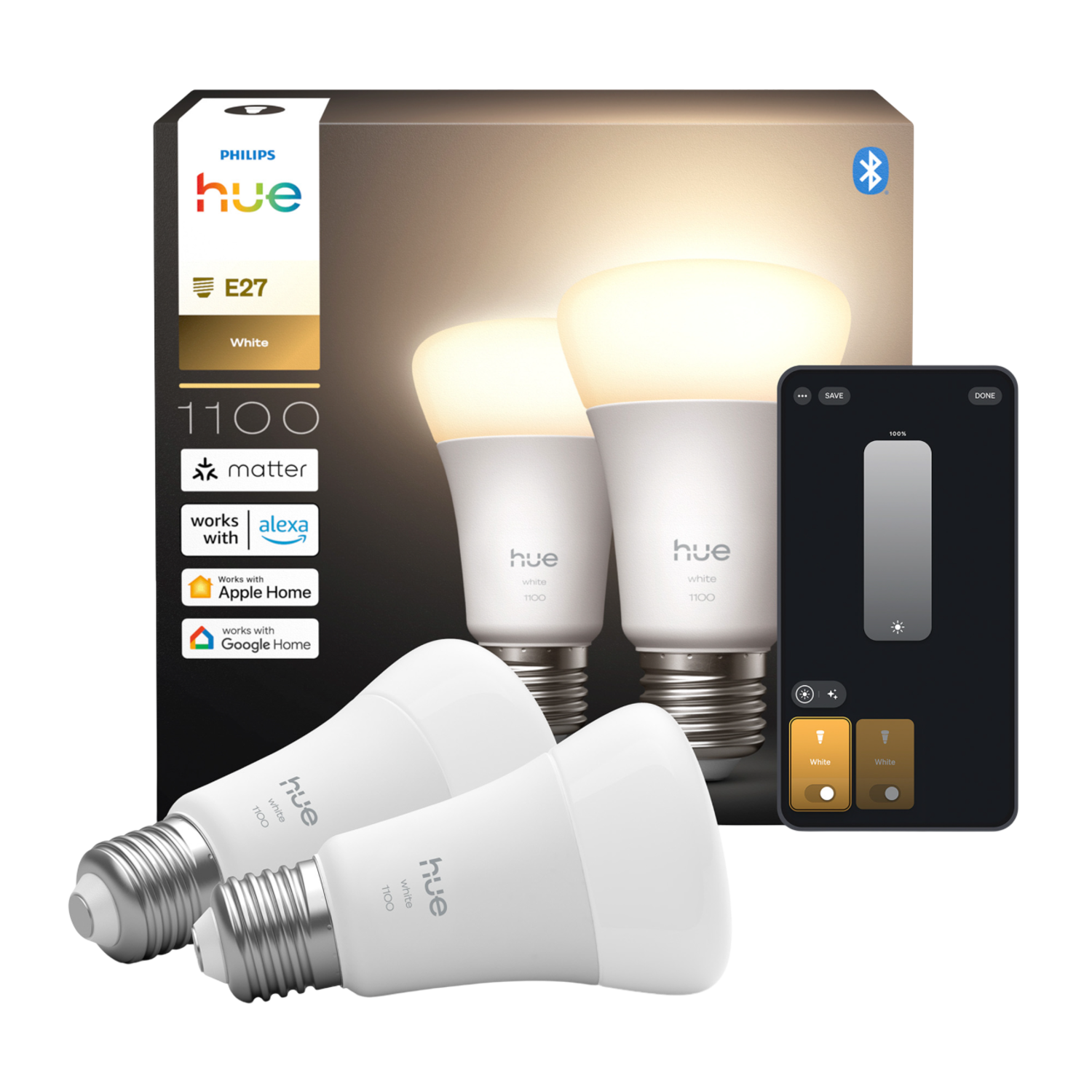 Philips Hue Led A60 Warm Wit Licht E27 Fitting 2-pack Slimme Ledlamp