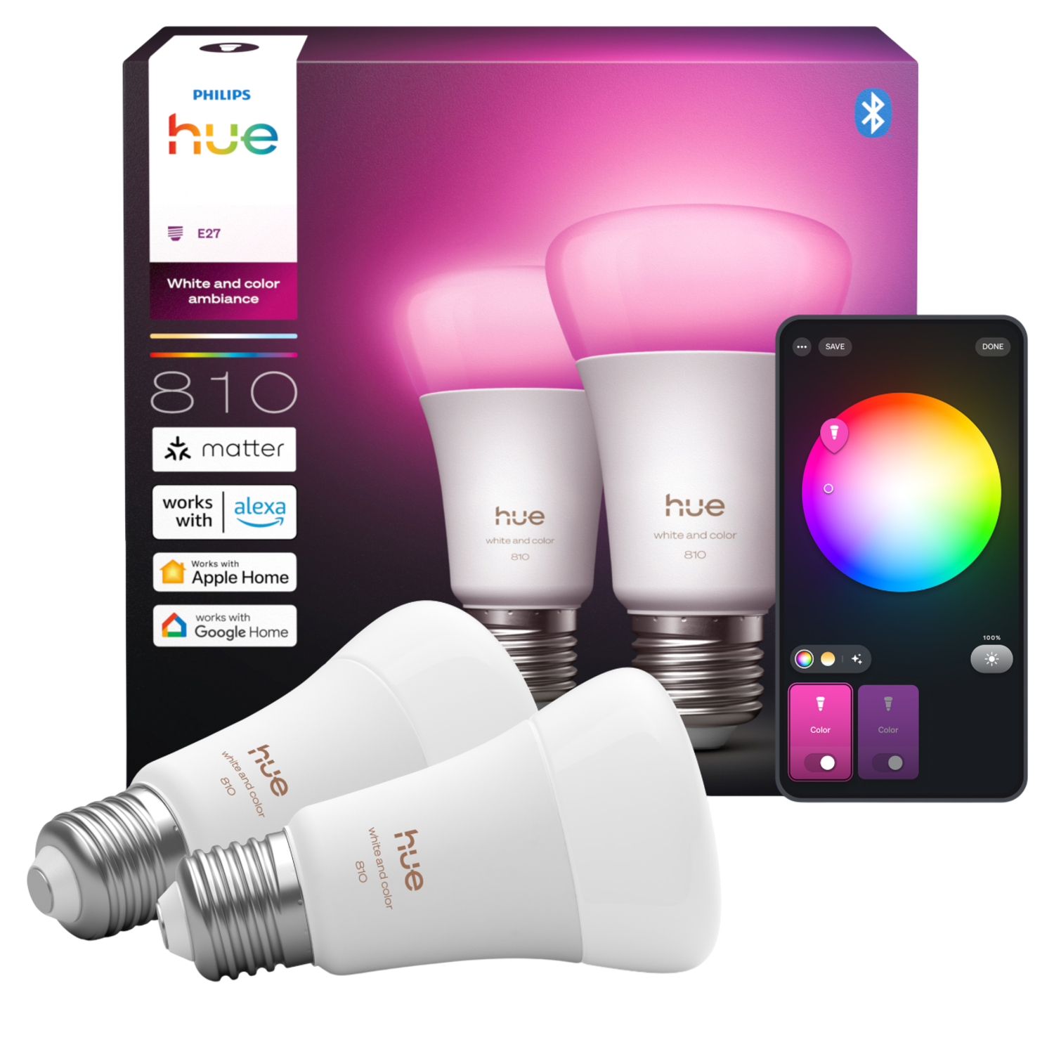 Philips Hue Led A60 Bulb Wit En Gekleurd Licht E27 Fitting 2-pack Slimme Ledlamp