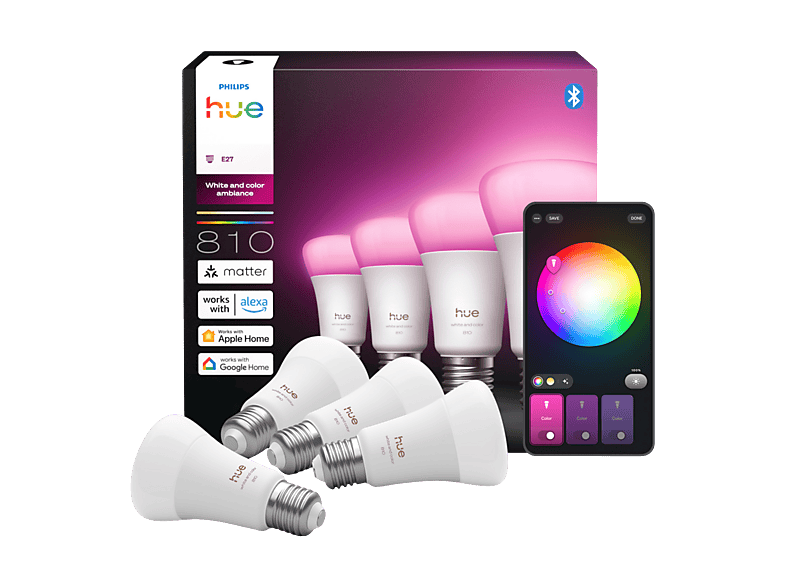 Philips Hue Led A60 Wit En Gekleurd Licht E27 Fitting 4-pack Slimme Ledlamp