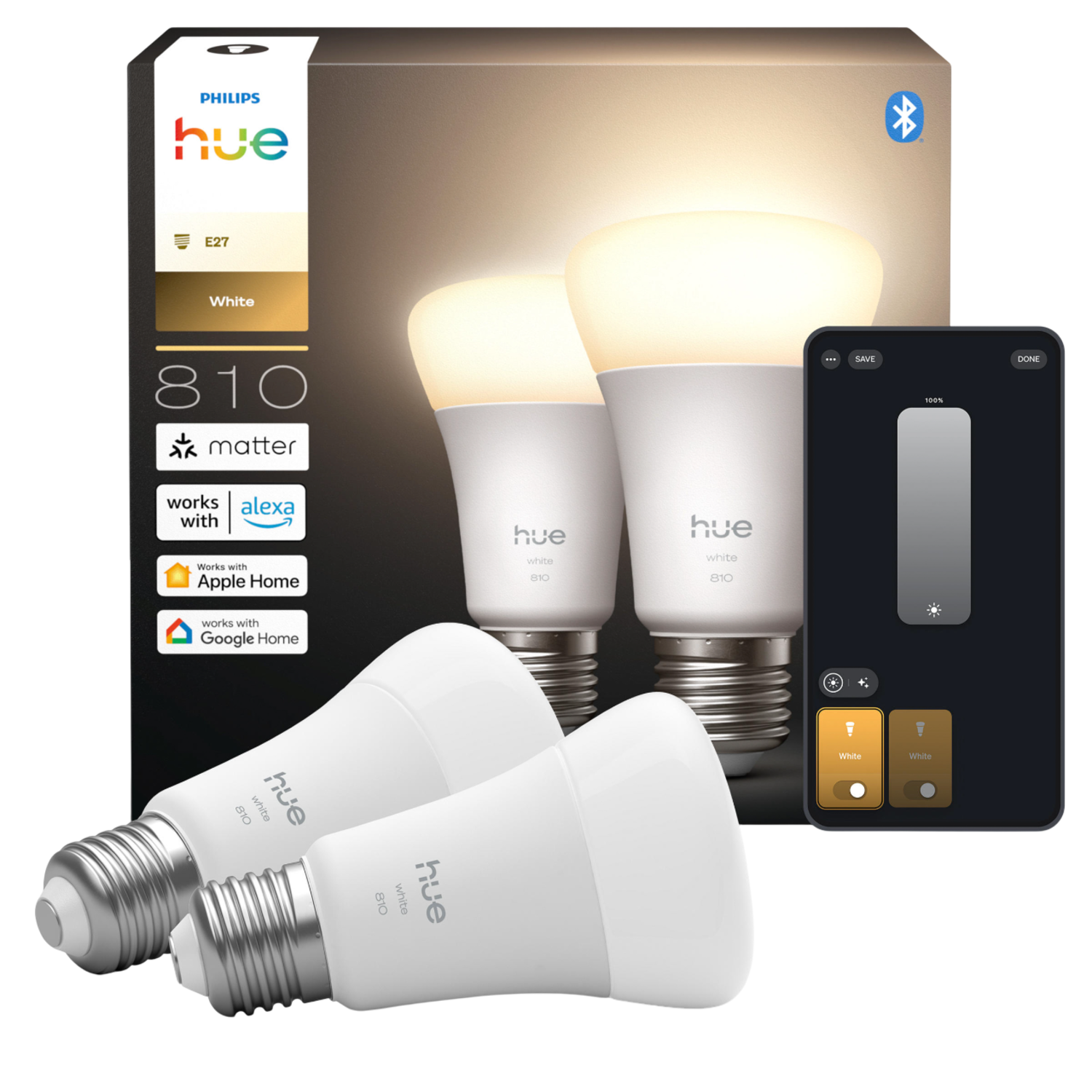 Philips Hue Led A60 Warm Wit Licht E27 Fitting 2-pack Slimme Ledlamp
