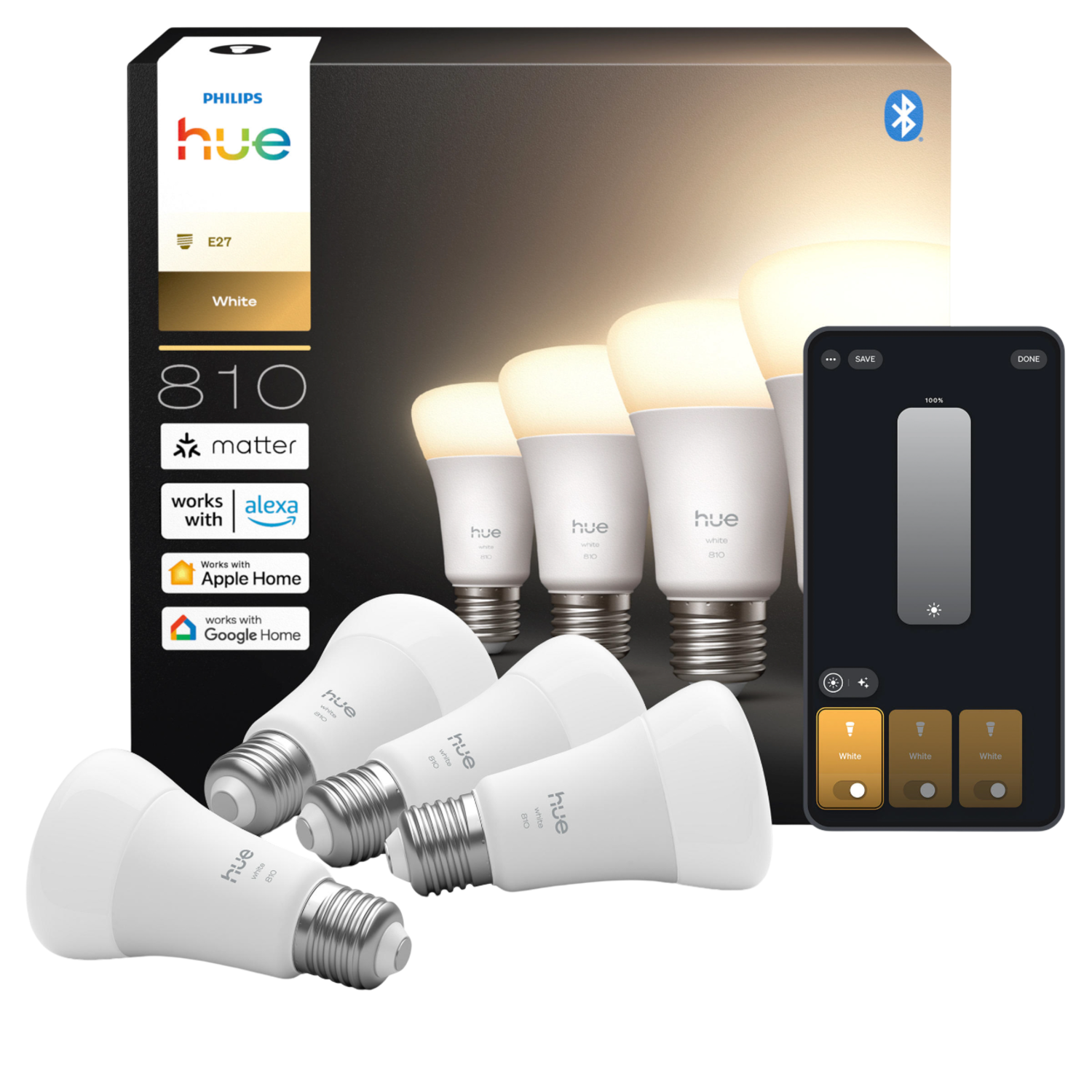 Philips Hue Led A60 Warm Wit Licht E27 Fitting 4-pack Slimme Ledlamp