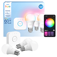 MediaMarkt PHILIPS HUE Wit en gekleurd licht, 1 Bridge, 3 lampen A60 Starterkit slimme verlichting Wit aanbieding