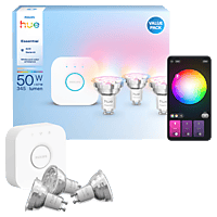 MediaMarkt PHILIPS HUE Wit en gekleurd licht, 1 Bridge, 3 GU10-spots Starterkit slimme verlichting Wit aanbieding