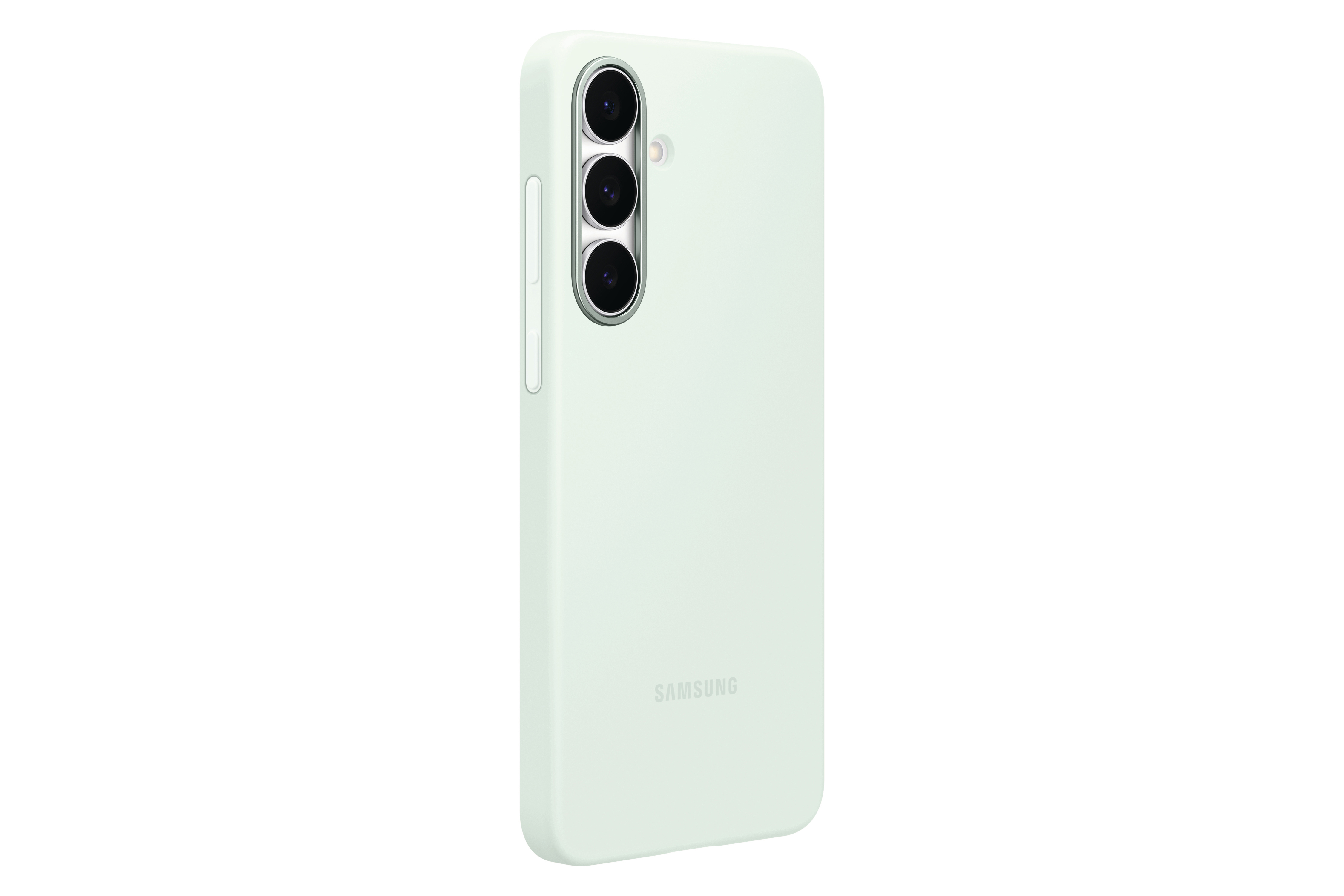 Ein hellgrünes Samsung-Handy mit drei Rückkameras. Das Samsung-Logo ist sichtbar.