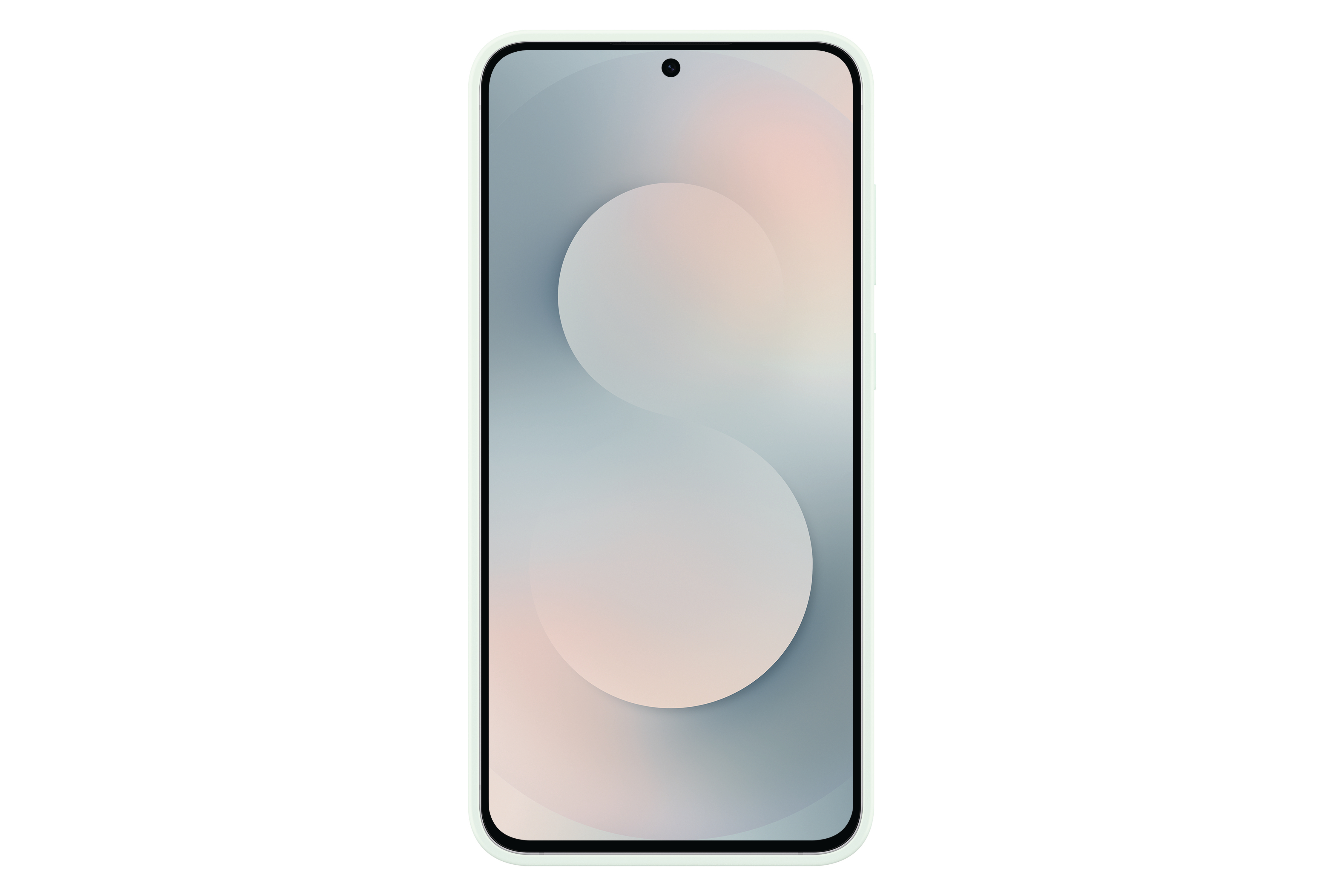 Ein Smartphone mit hellgrünem Rahmen zeigt einen Farbverlauf im Hintergrund. Eine Frontkamera ist sichtbar.