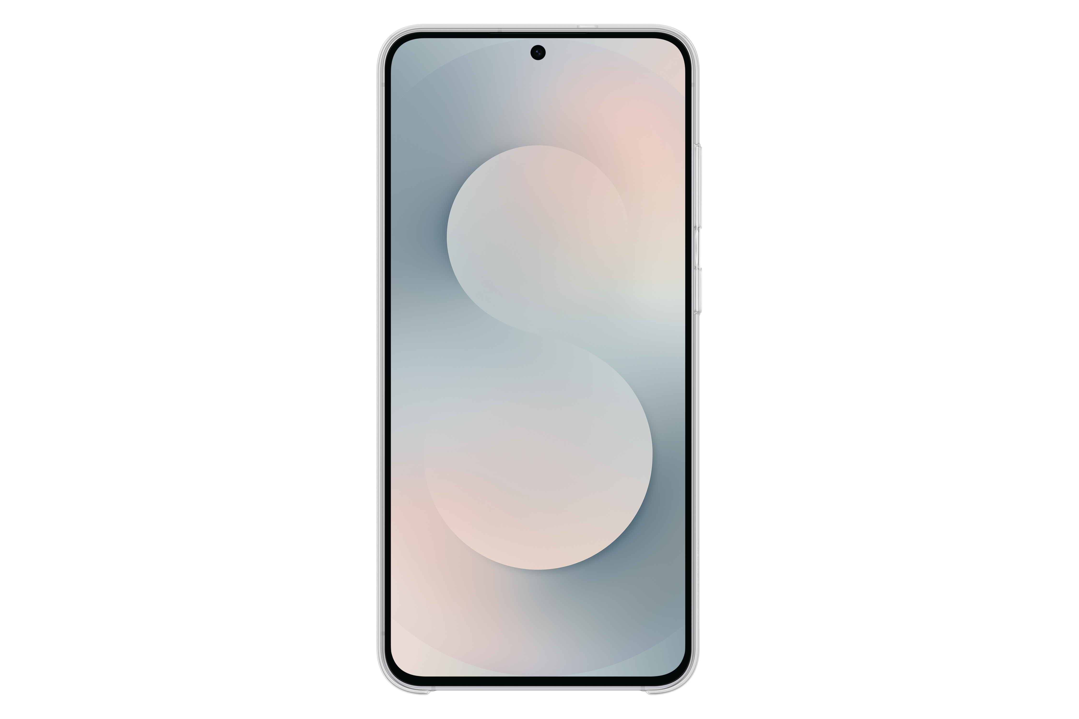 Ein Smartphone mit hell gefärbtem Bildschirm, weißem Rahmen und Kamera oben. Der Hintergrund ist weiß.