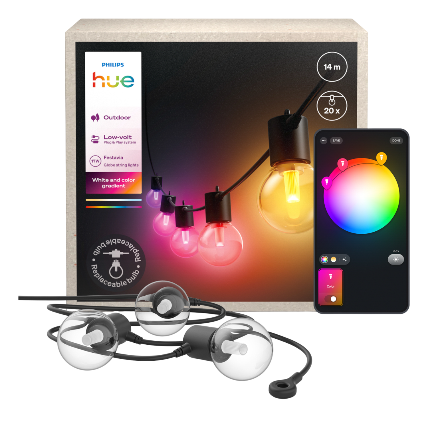 Philips Hue Festavia Globe String Lights - 14m - zwart