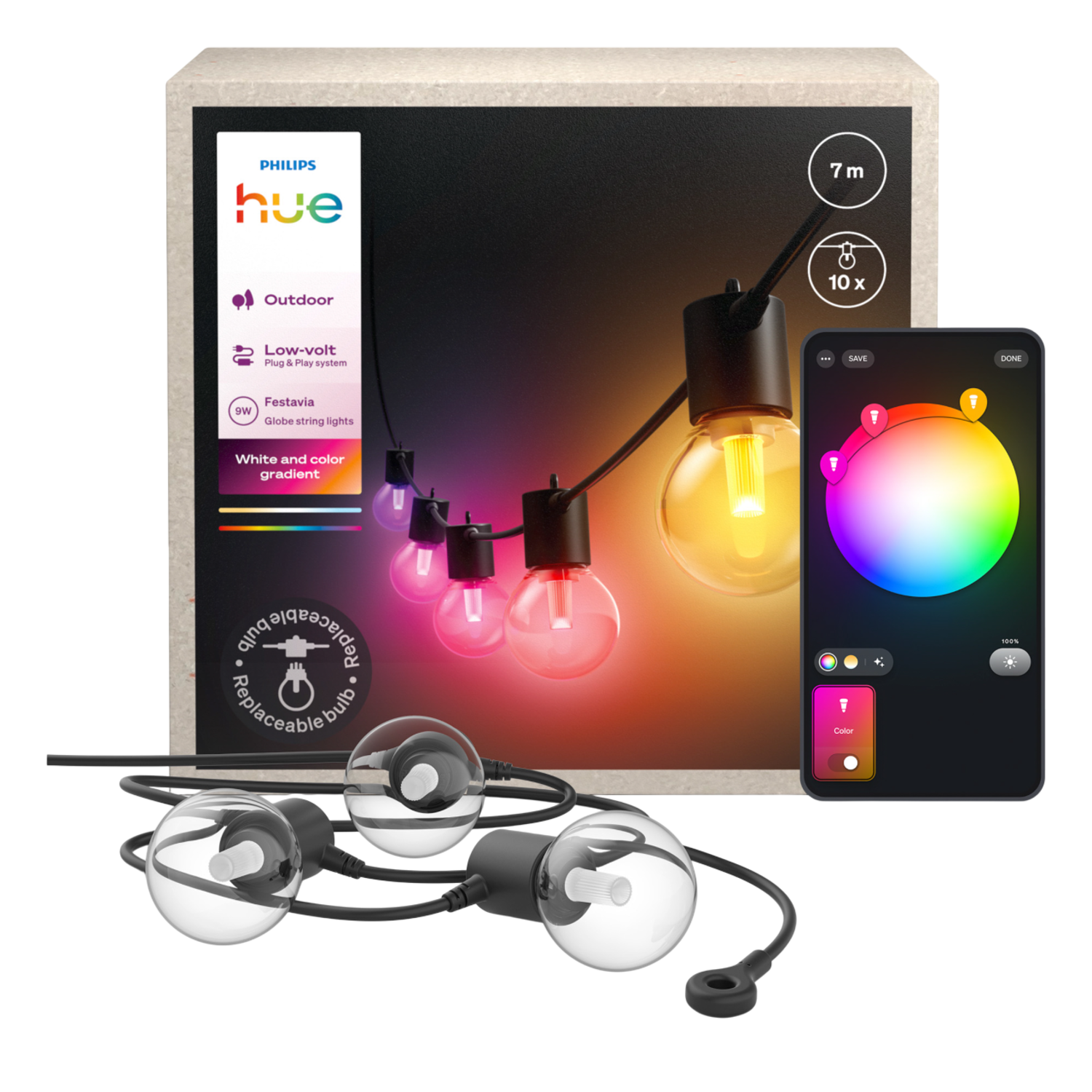 Philips Hue Festavia Globe Lichtsnoer - 7 meter - 10 lampen - Uitbreiding