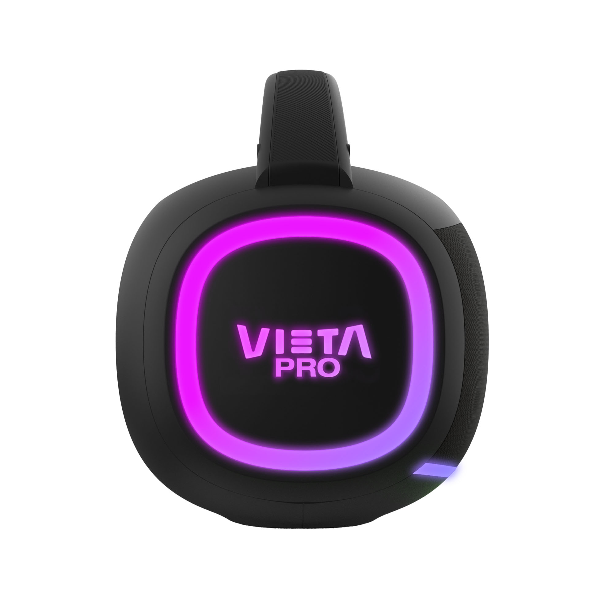 Auriculares negros con luz rosa/morada. La palabra "VIETA PRO" es visible. Fondo blanco.