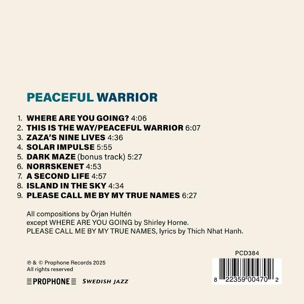 Albumcover mit dem Titel 'Peaceful Warrior' und einer Titelliste. Enthält Künstler- und Labelinformationen.