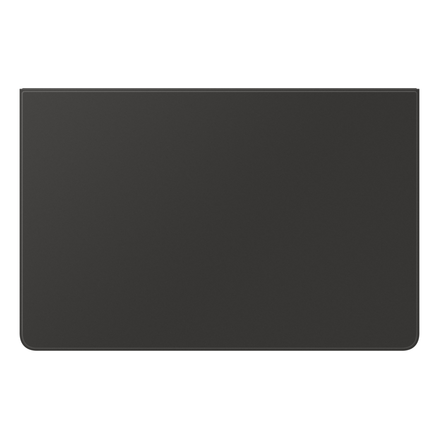 A dark gray rectangle with rounded corners is centered against a black background. The rectangle appears to be a tablet.