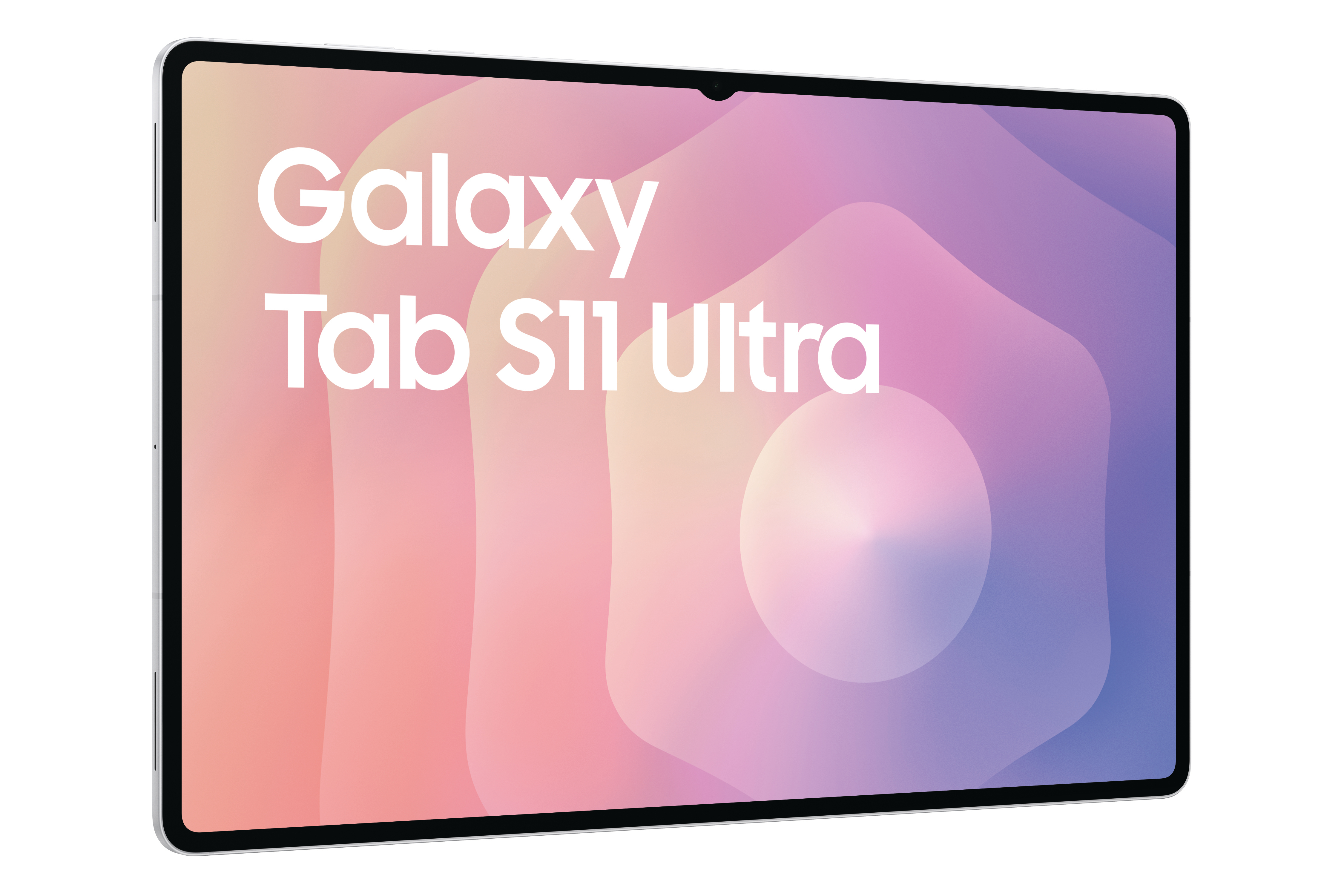 Ein Samsung Galaxy Tab S11 Ultra Tablet. Der Bildschirm zeigt den Namen des Tablets über einem Pastellhintergrund.