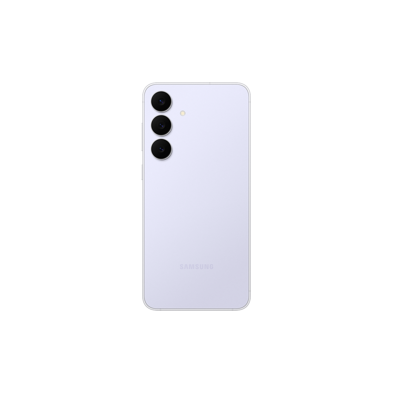 A light purple Samsung phone back. It has three black camera lenses, a flash, and the brand name SAMSUNG at the bottom.