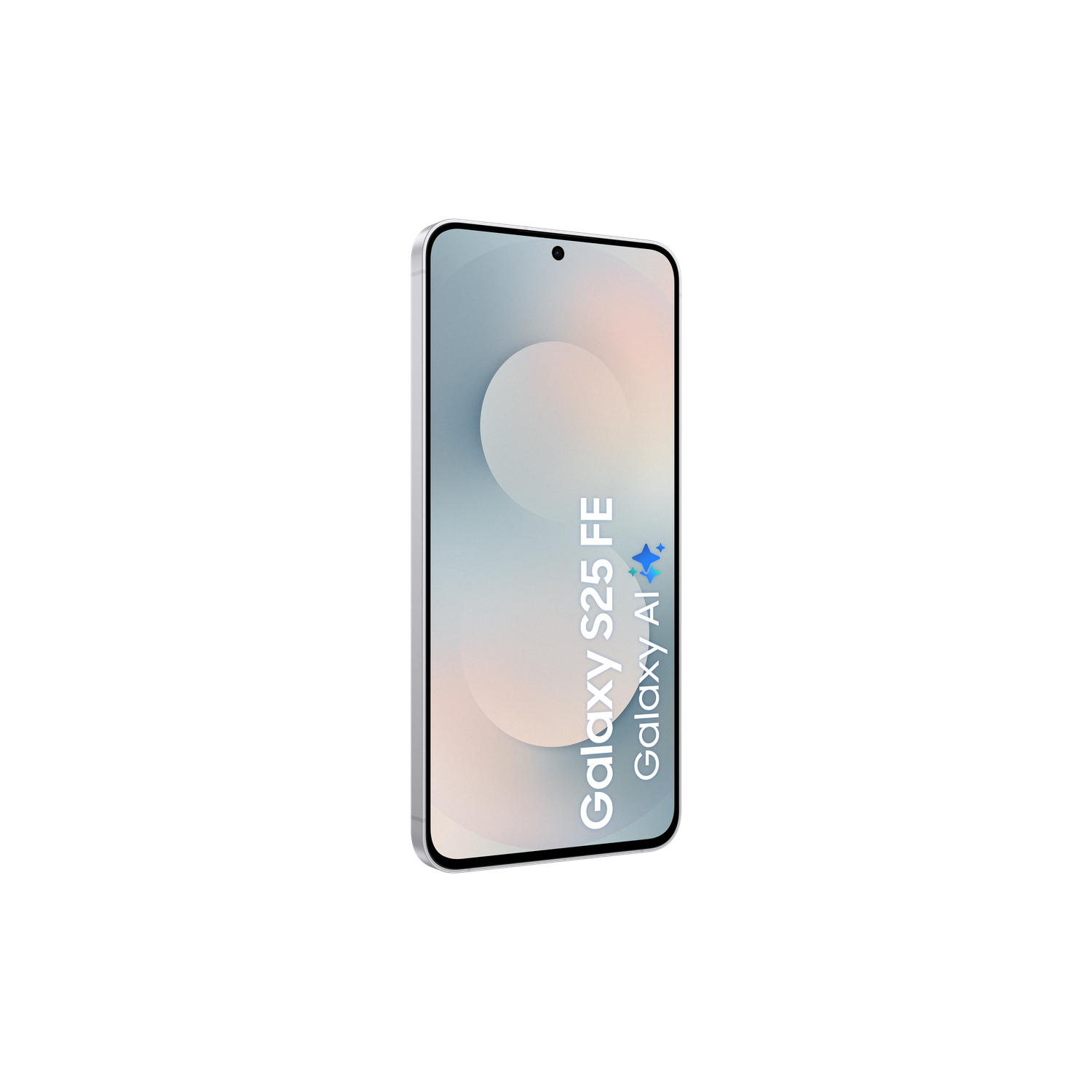 A smartphone on white background. It has the name 'Galaxy S25 FE Galaxy AI' on it.