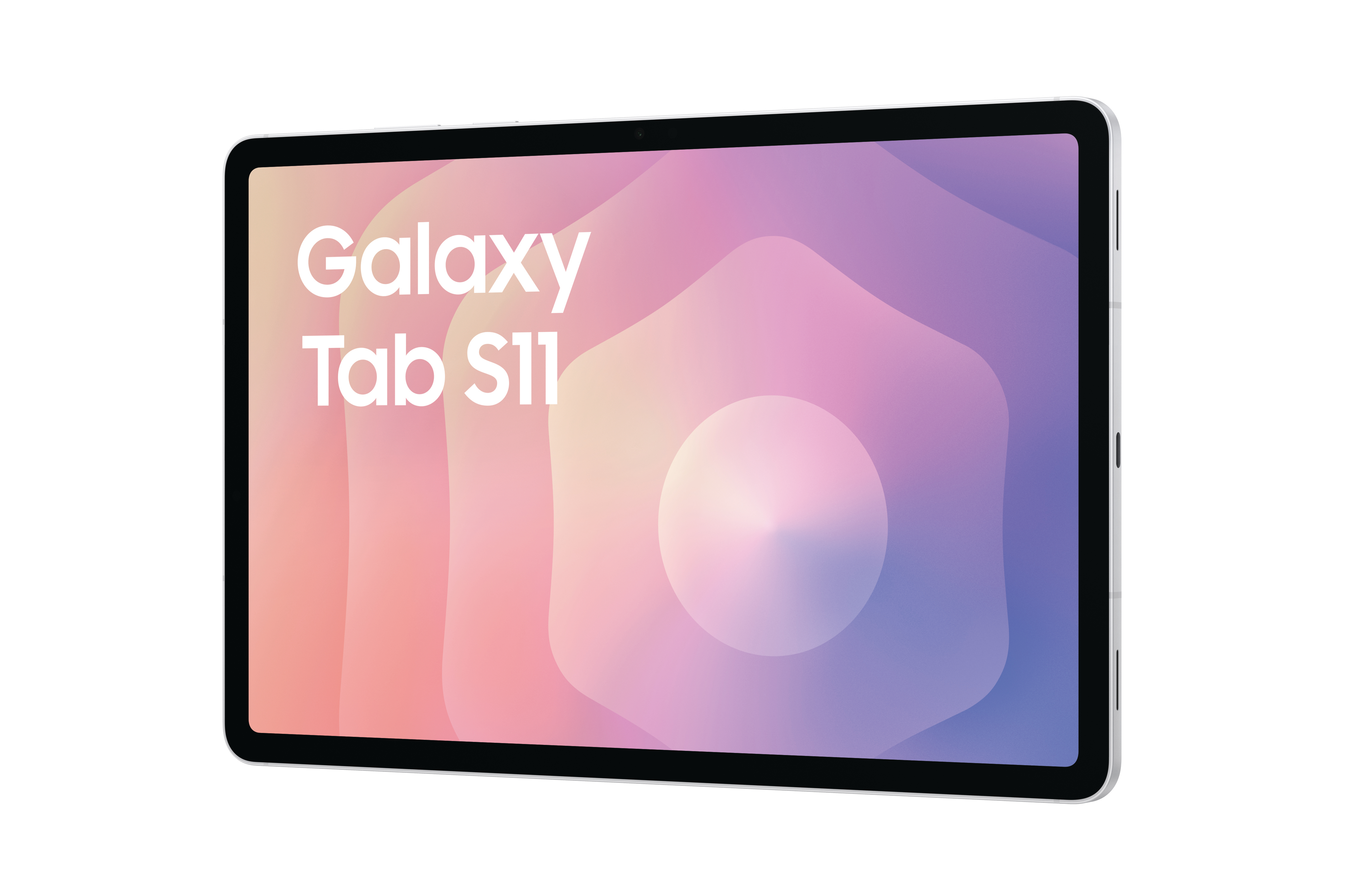 Ein Tablet mit Bildschirm, auf dem 'Galaxy Tab S11' vor einem Farbverlaufshintergrund angezeigt wird.