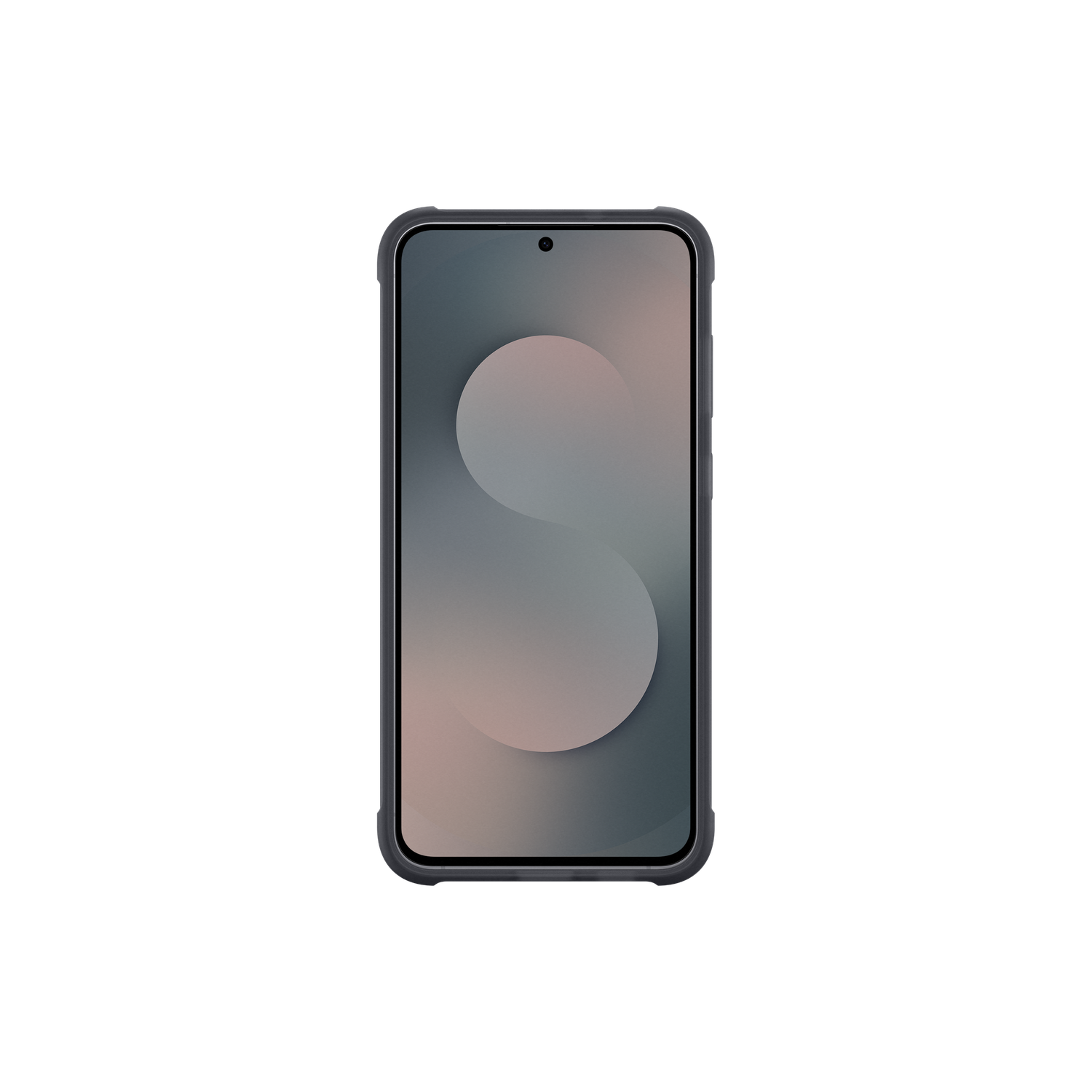 Een smartphone met een grijze en roze gradiënt achtergrond, tegen een zwarte achtergrond.