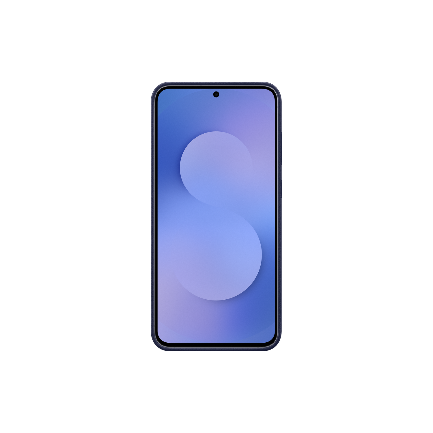 Een smartphone met een blauw scherm waarop een gestileerde 'S' staat op een blauwe gradiënt achtergrond, tegen een zwarte achtergrond.