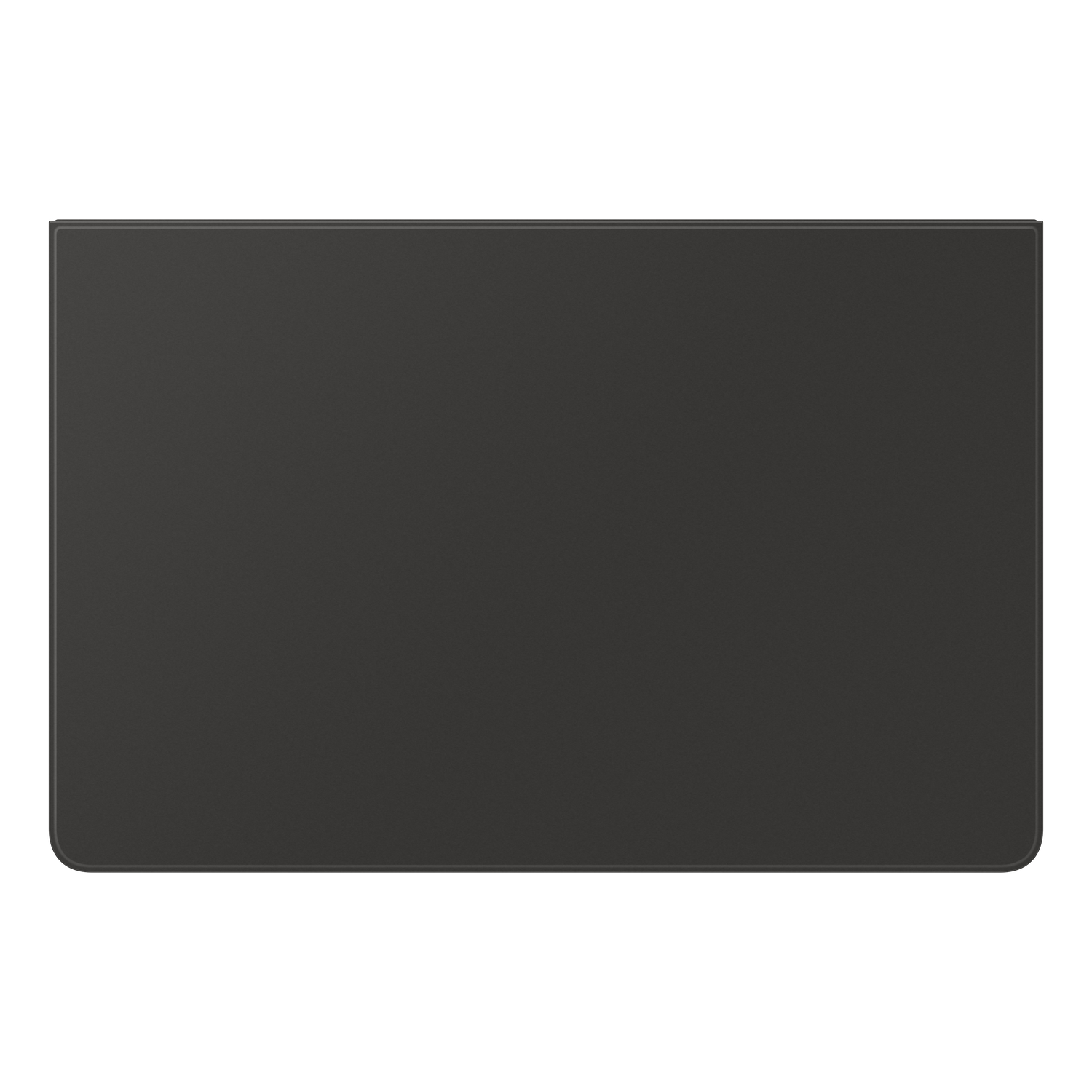 A rectangular, dark gray object with rounded corners and a thin, darker border. The background is black.