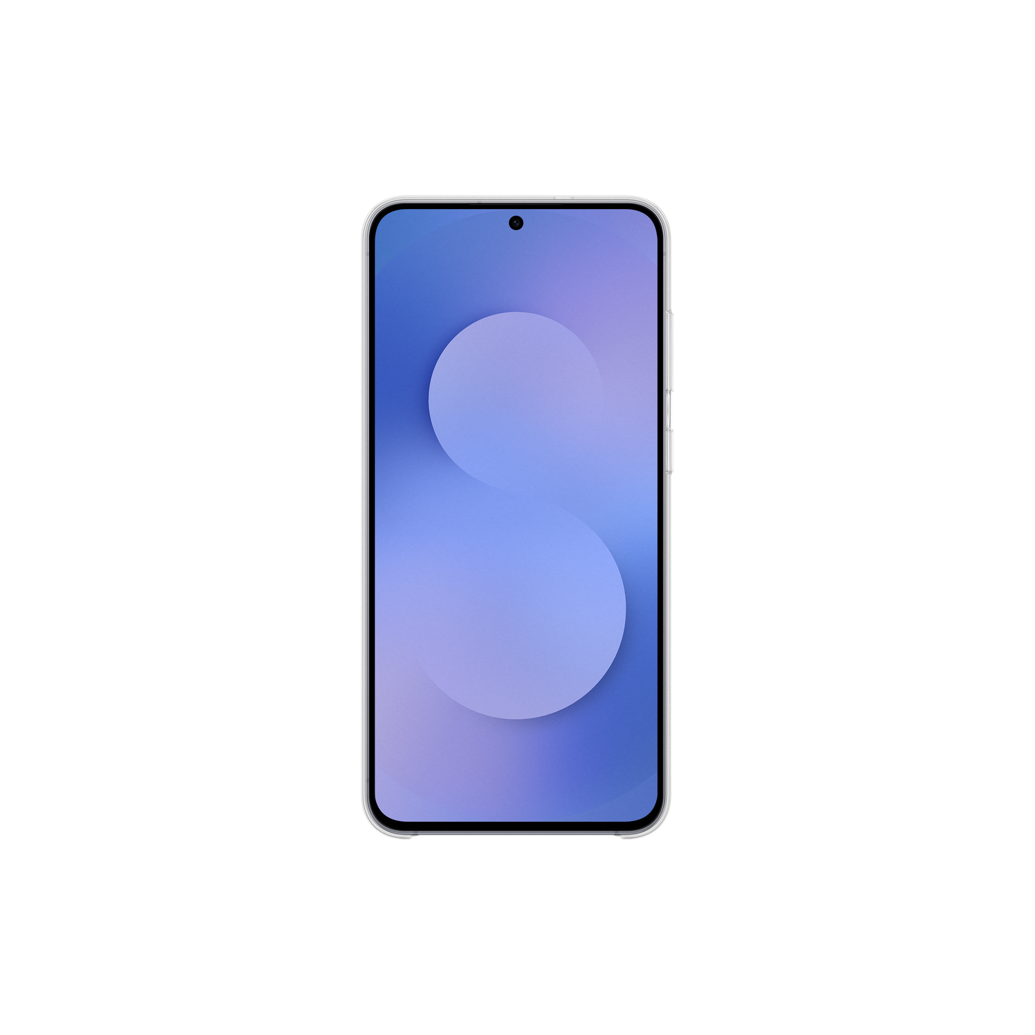 Een smartphone met een blauw-paarse gradiënt scherm. De telefoon is gecentreerd tegen een zwarte achtergrond.