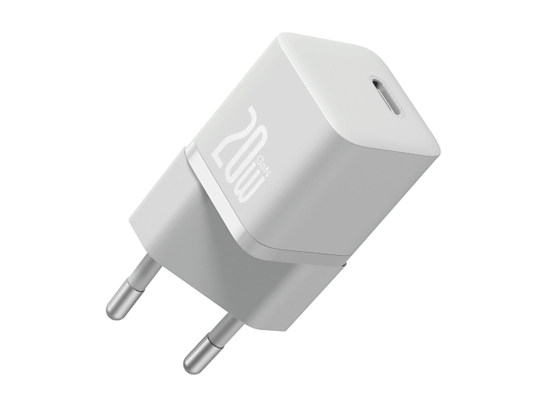 Caricabatteria Baseus Gan5 Fast Charger 1C 20W Da Usb-C: Fino A Pd / Qc 3.0, Bianco