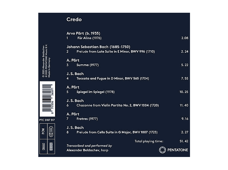 Thumbnail - Alexander Boldachev - Bach / Pärt: Credo (CD)