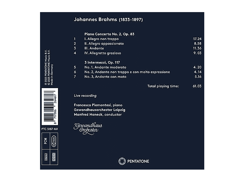 Thumbnail - Gewandhausorchester Leipzig/Honeck, Manfred/Piemontesi, Francesco - Brahms: Klavierkonzert Nr. 2 & Drei Intermezzi Op. 1...