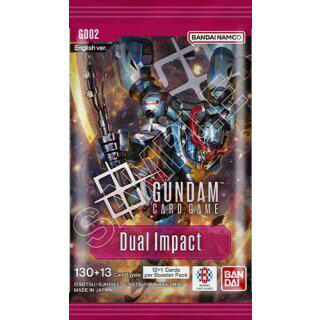 Gundam Kartenspiel 'Dual Impact' Packung mit Roboter-Artwork und Spielinformationen.