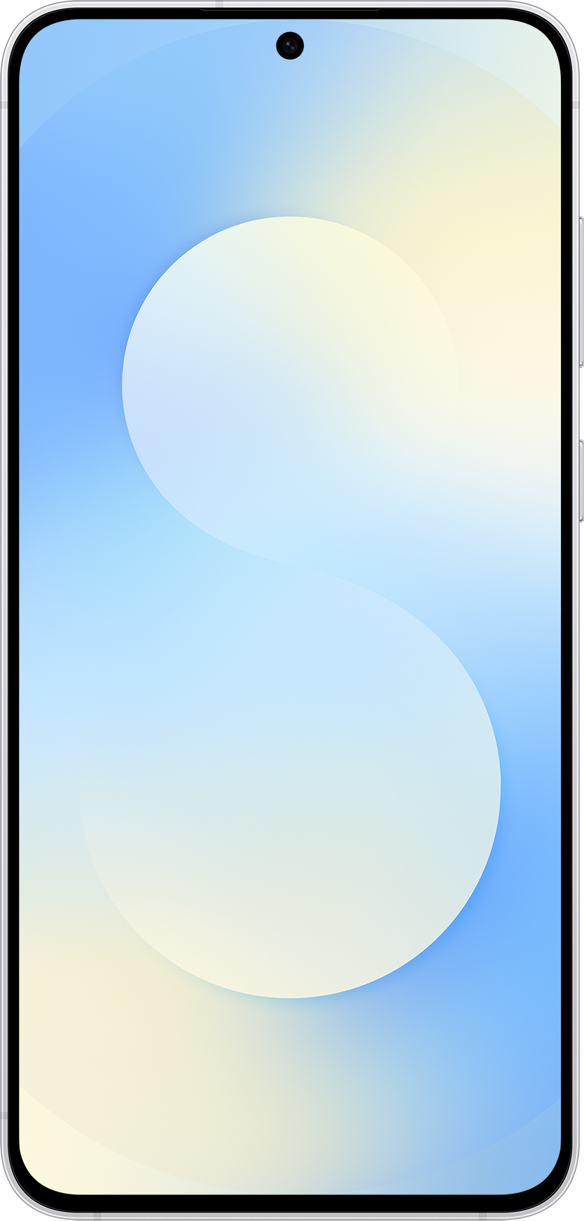 Smartphone-Bildschirm mit blau-gelbem Farbverlauf. Eine große weiße Form ähnelt dem Buchstaben "S".