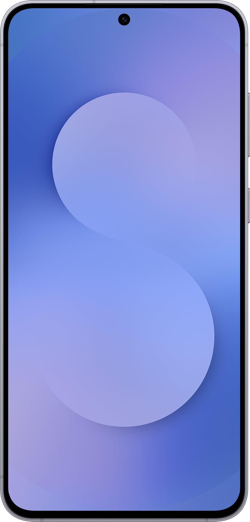 Ein Smartphone mit einem blau-violetten Farbverlauf-Display. Oben ist eine Kamera sichtbar. Das Display hat ein gekrümmtes Design.