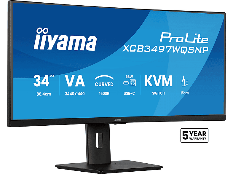 Monitor IIYAMA ProLite XCB3497WQSNP-B1 34 UWQHD VA 0.4ms 120Hz FreeSync Premium Czarny