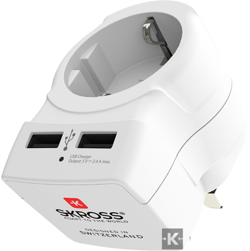 SKROSS Utazó adapter az Egyesült Királyságba, beépített USB töltővel (1.500280-E)